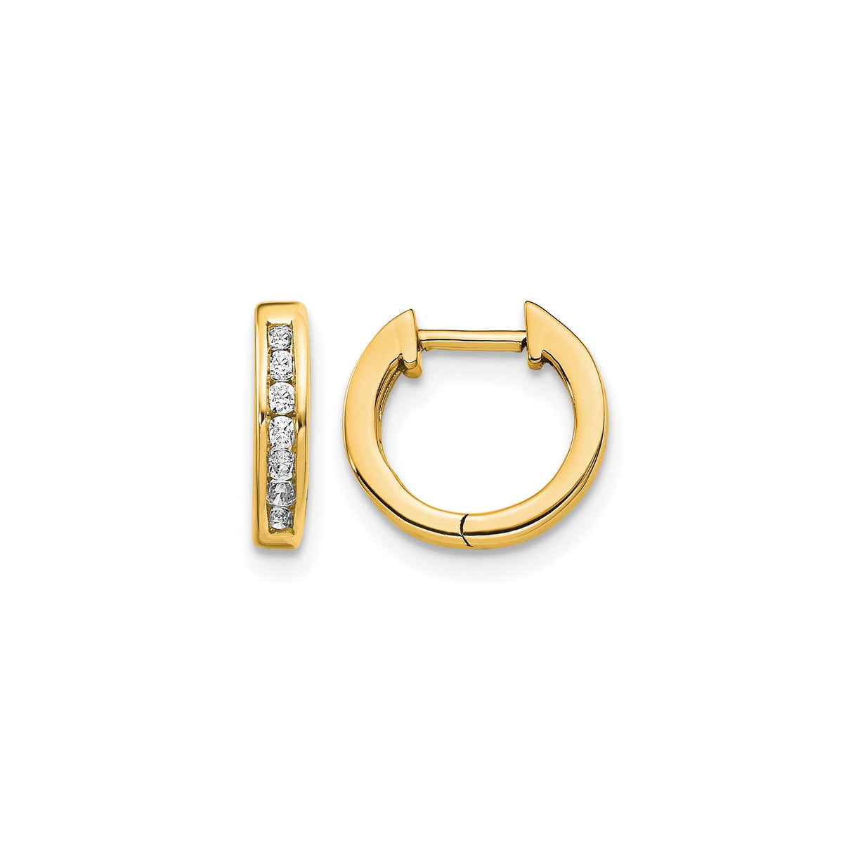 10k Yellow Gold Hoop Earrings with Channel-Set Round Cubic Zirconia, Hinged Closure