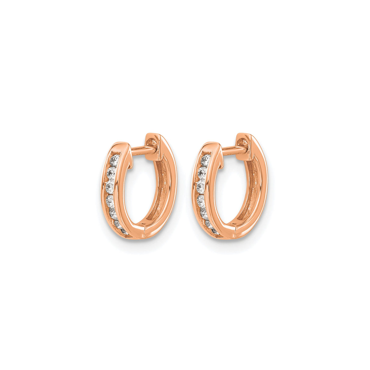 14k Rose Gold Diamond Huggie Hoop Earrings, Polished Minimalist Design for Women