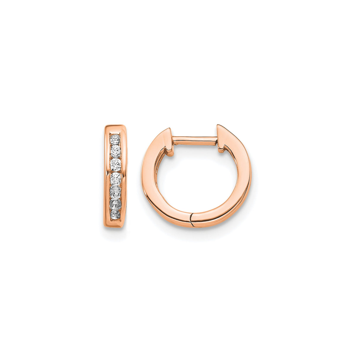 14k Rose Gold Diamond Huggie Hoop Earrings, Polished Minimalist Design for Women