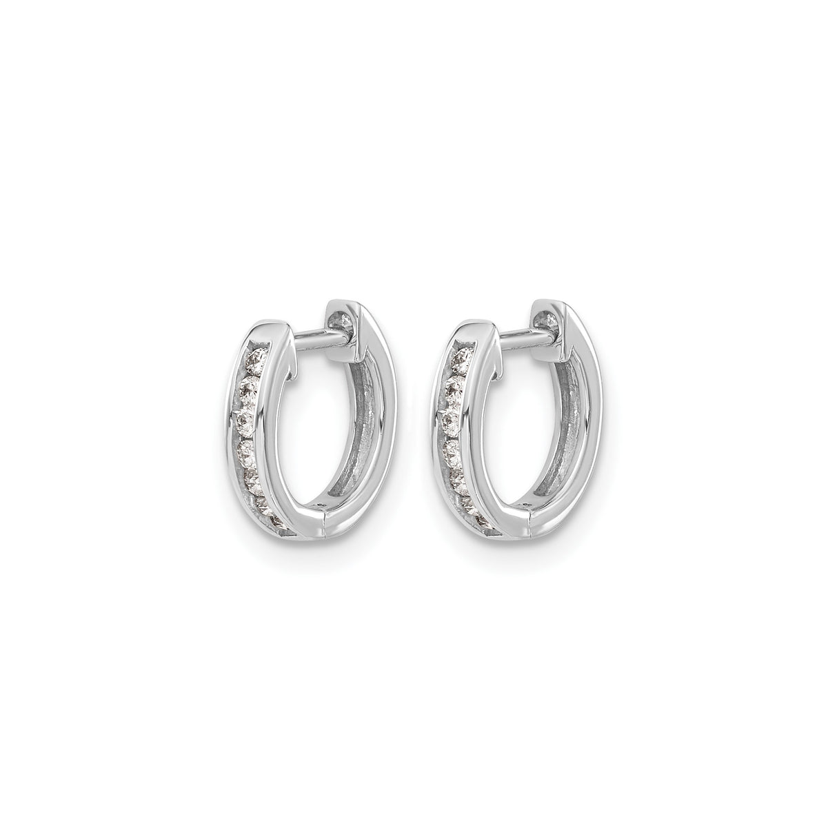 14k White Gold Huggie Hoop Earrings with Channel Set Diamonds, Hinged Closure, Modern Design