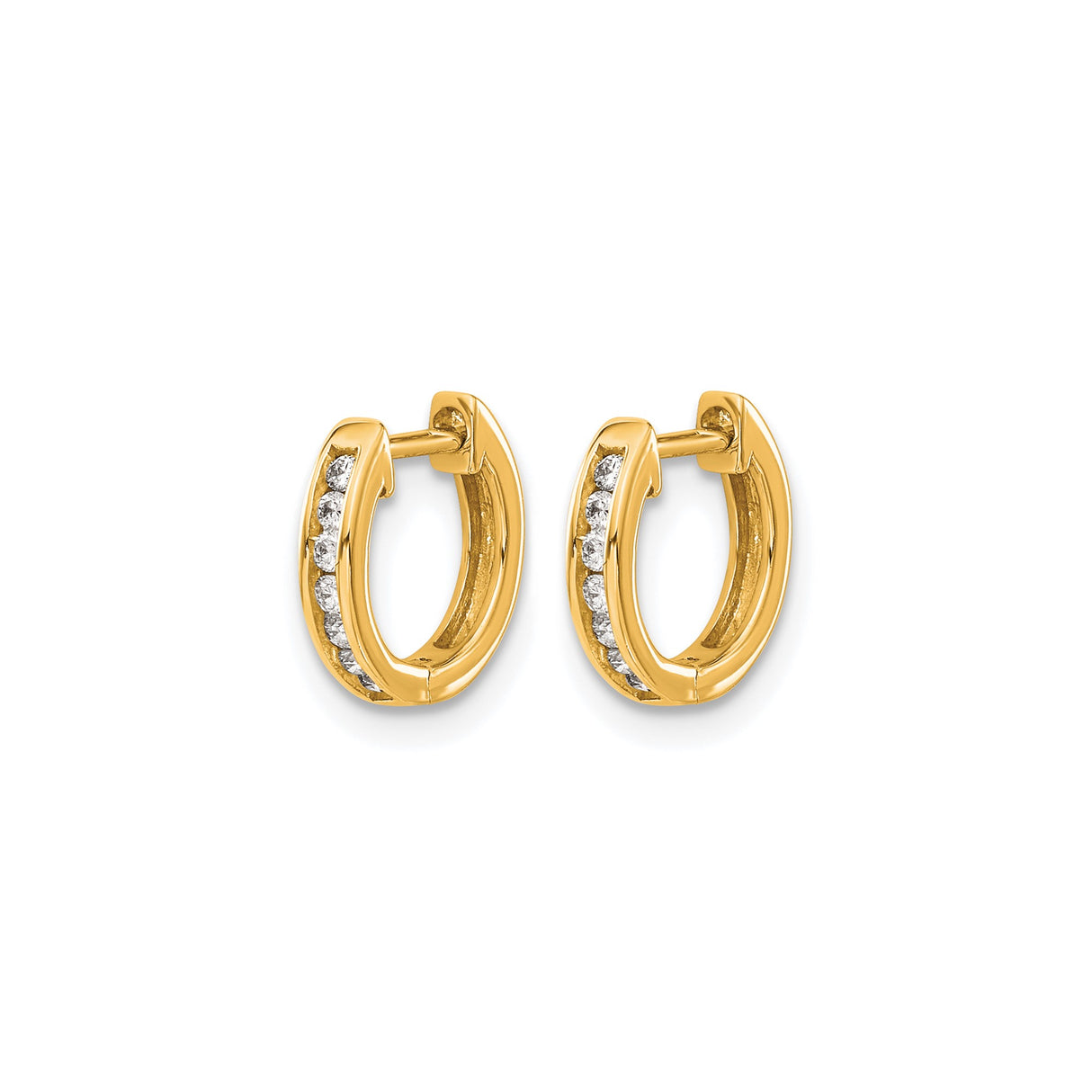 14k Yellow Gold Huggie Hoop Earrings with Channel Set Round Diamonds, Sleek Modern Style for Women