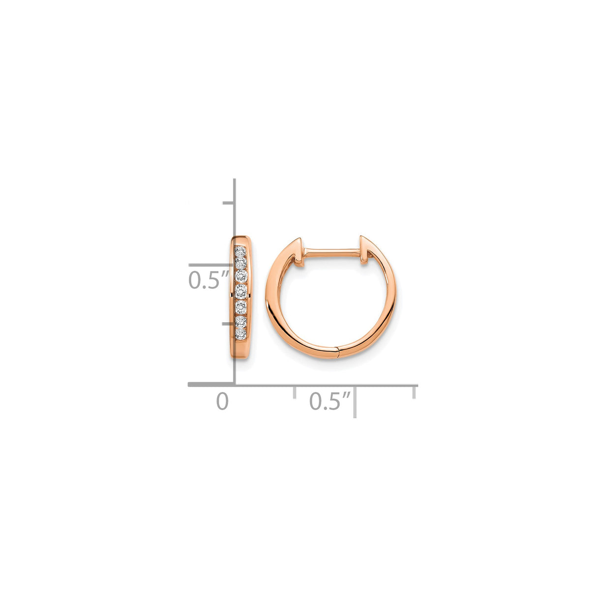 10k Rose Gold Hoop Earrings with White Round Diamonds, Minimalist Huggie Style
