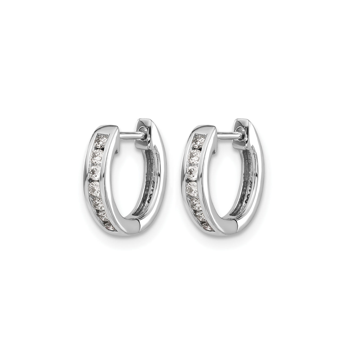 10k White Gold Huggie Earrings with Channel-Set Round Diamonds, Classic Hoop Design