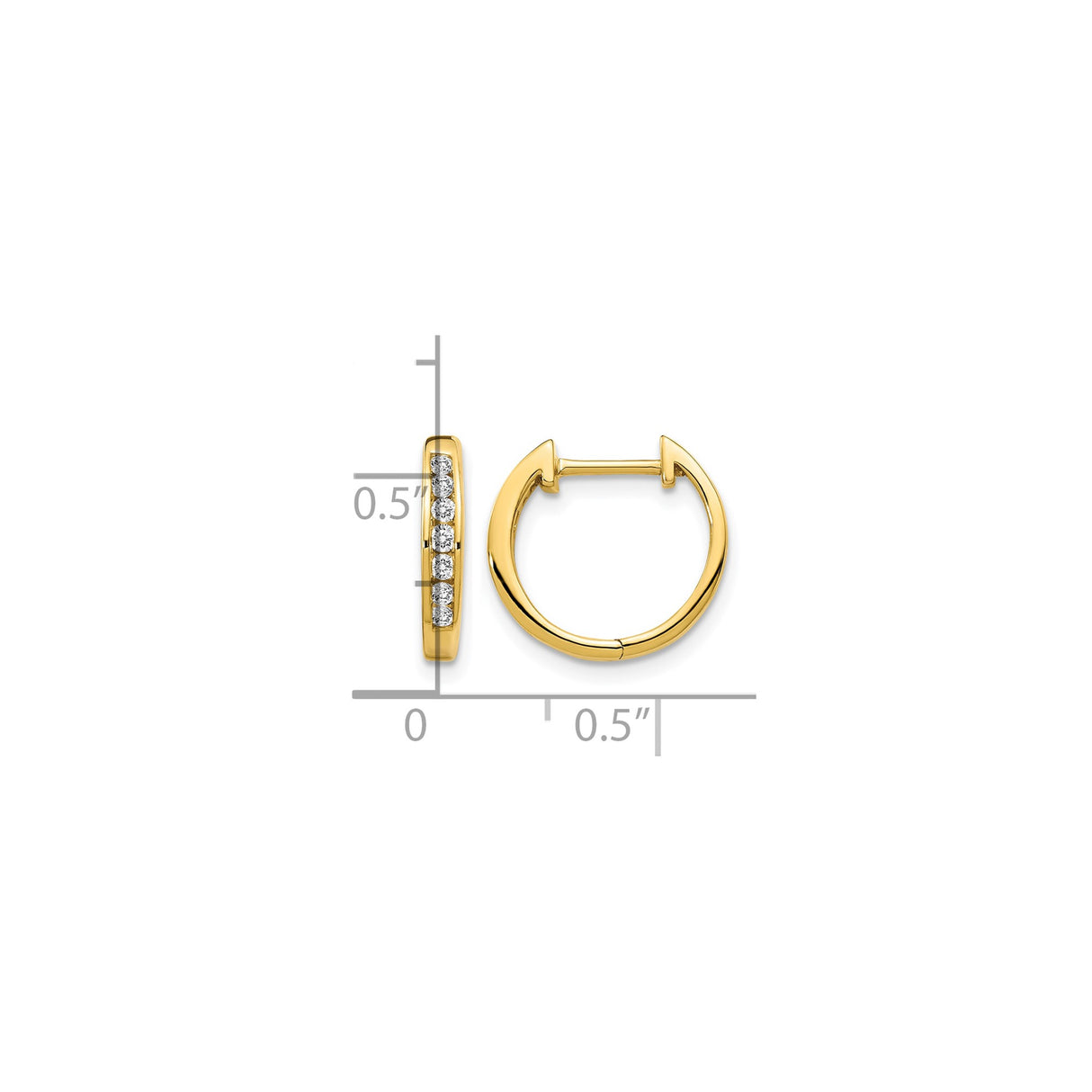 10k Yellow Gold Hoop Earrings with Round White Diamonds in Channel Setting, Polished Huggie Style