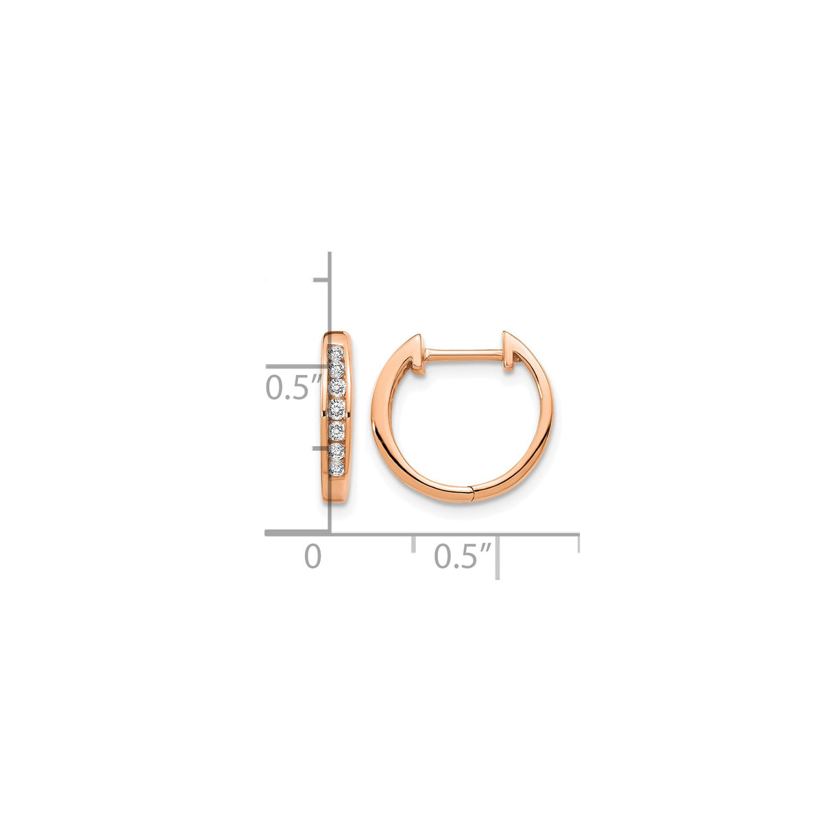 14k Rose Gold Huggie Hoop Earrings with Channel-Set White Diamonds, Minimalist Style for Women