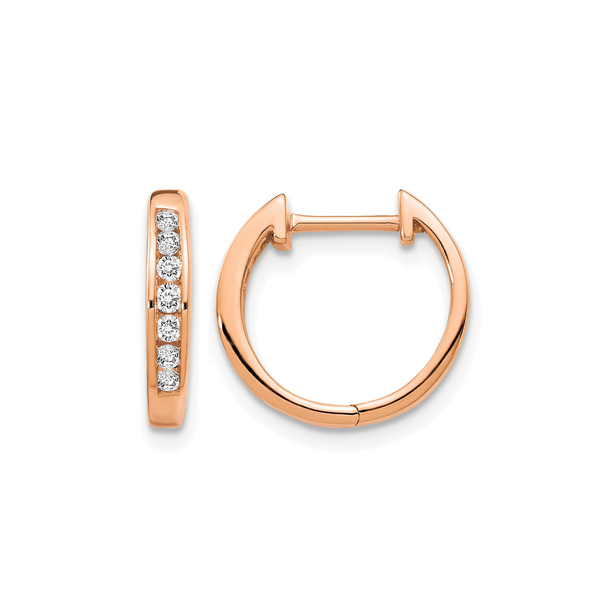 14k Rose Gold Huggie Hoop Earrings with Channel-Set White Diamonds, Minimalist Style for Women