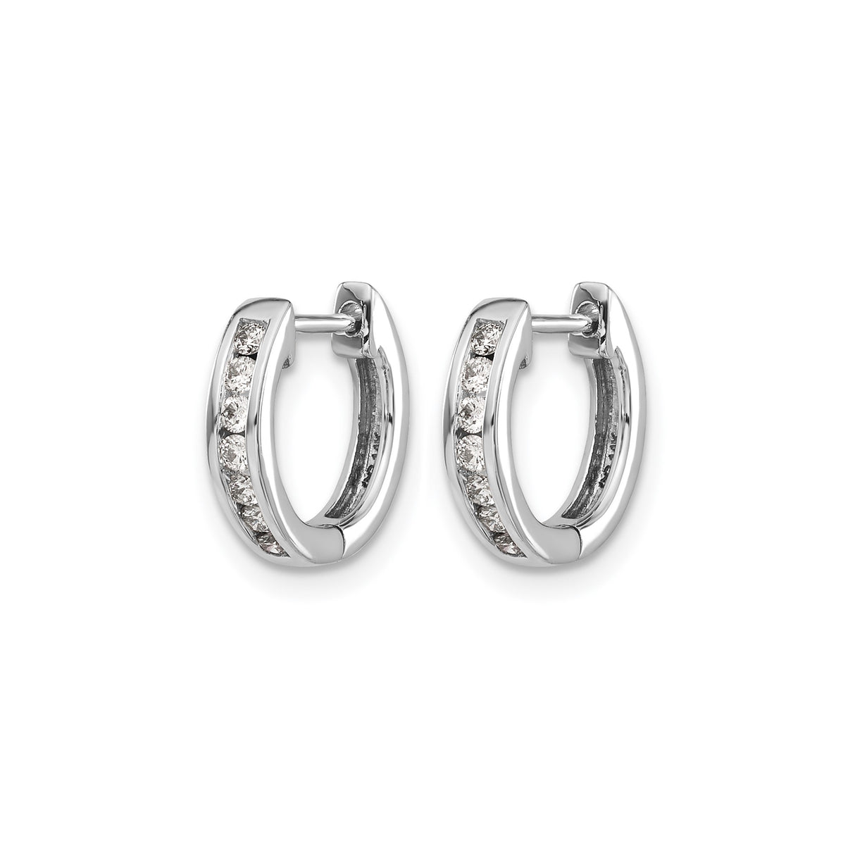 14k White Gold Diamond Hoop Earrings, Round Cut Channel Set Huggie Style for Women