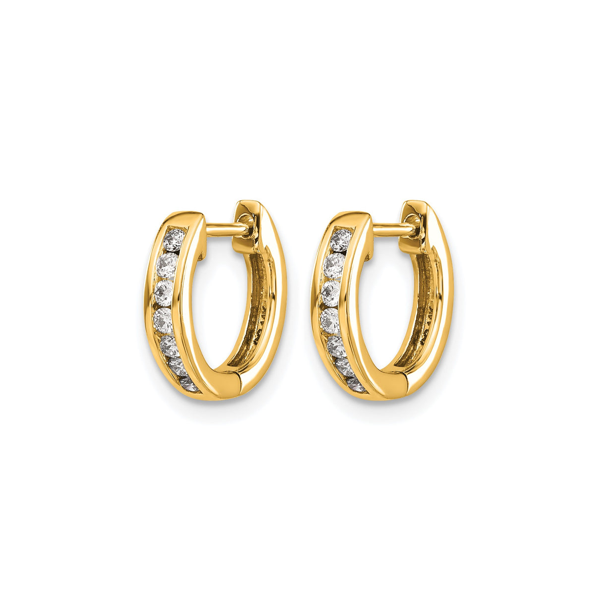 14k Yellow Gold Huggie Hoop Earrings with Channel-Set Diamonds, Sleek Modern Style