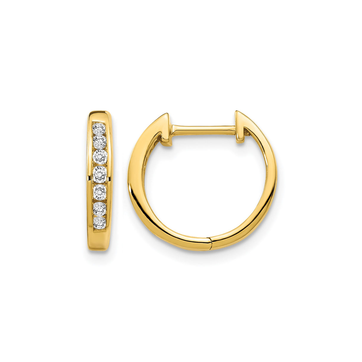 14k Yellow Gold Huggie Hoop Earrings with Channel-Set Diamonds, Sleek Modern Style