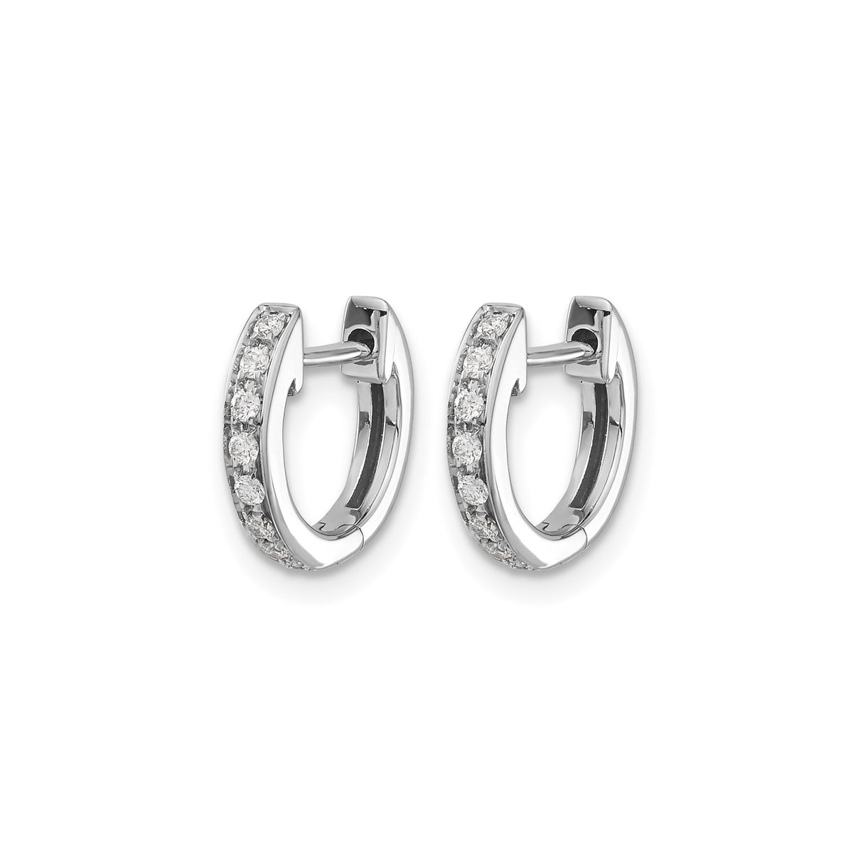 14k White Gold Huggie Hoop Earrings with Round Cut Diamonds, Polished Finish, Classic Style