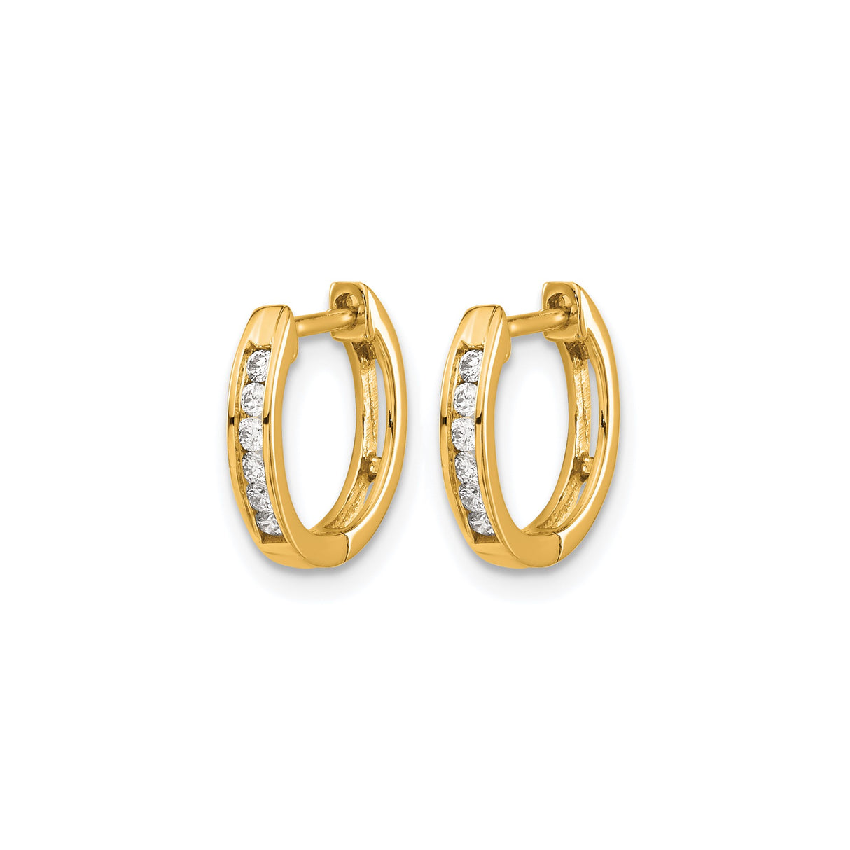 10k Yellow Gold Huggie Hoop Earrings with Round White Diamonds, Channel Set Polished Hoops for Women