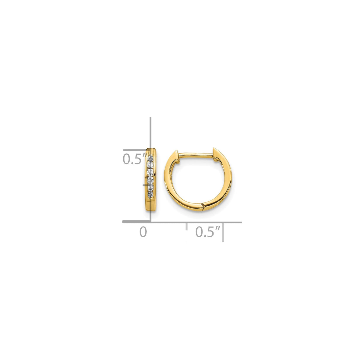 10k Yellow Gold Huggie Hoop Earrings with Round White Diamonds, Channel Set Polished Hoops for Women