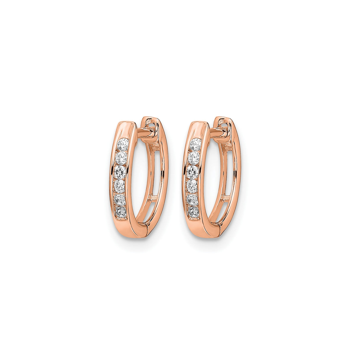 14k Rose Gold Huggie Earrings with Channel Set Diamonds, Minimal Small Hoop Design