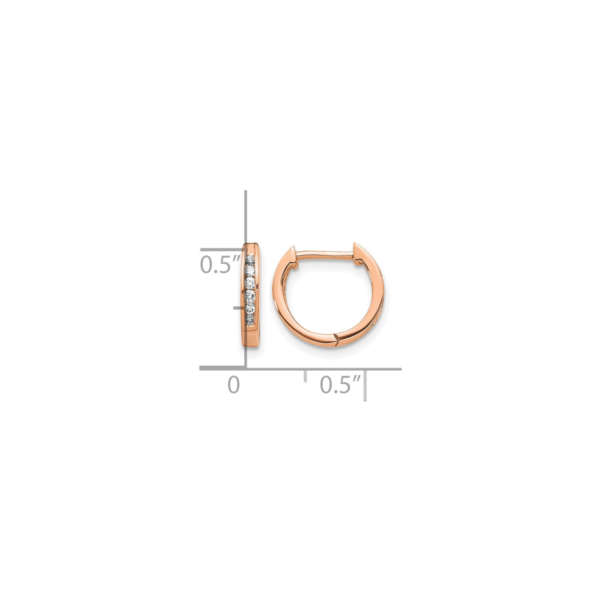 14k Rose Gold Huggie Earrings with Channel Set Diamonds, Minimal Small Hoop Design