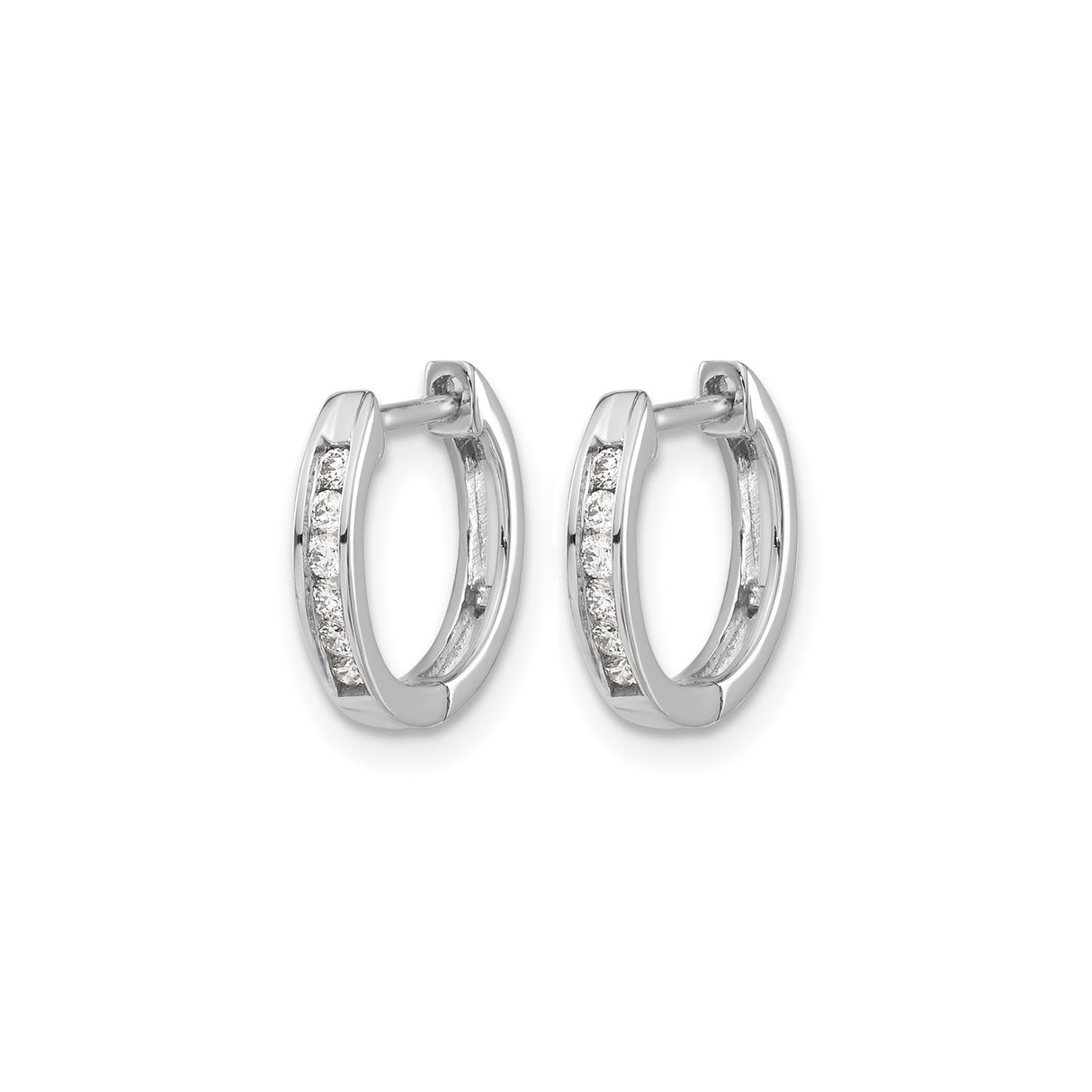 14k White Gold Diamond Hoop Earrings, Channel Set Round Cut, Huggie Style for Women