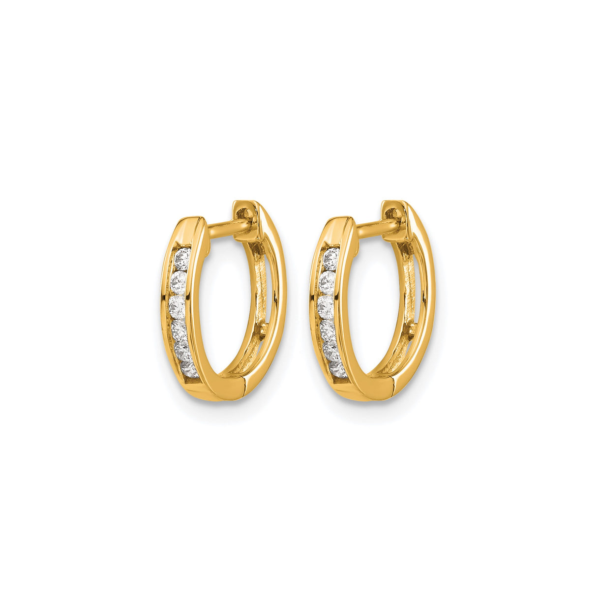 14k Yellow Gold Hoop Earrings with Channel Set Round Diamonds, Minimalist Classic Design