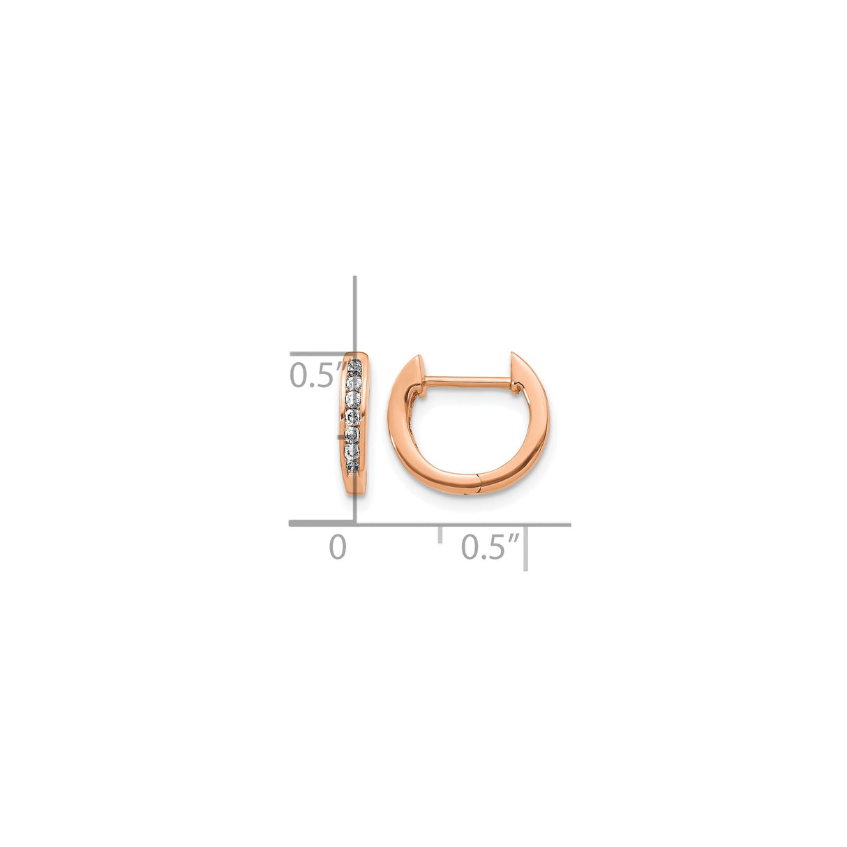 10k Rose Gold Hoop Earrings with Round White Diamonds, Small Hinged Minimalist Design for Women