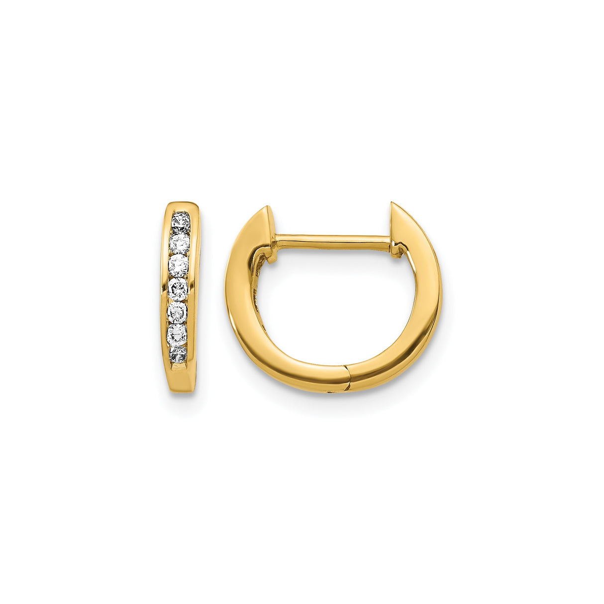 10k Yellow Gold Huggie Hoop Earrings with Round Cut White Stones, Minimalist Design for Women
