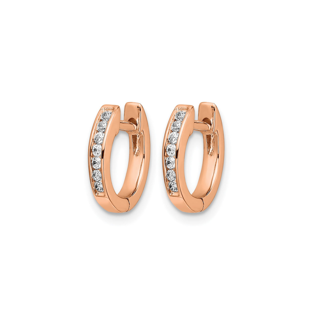 14k Rose Gold Huggie Hoop Earrings with Round Cut Diamonds, Modern Minimalist Design