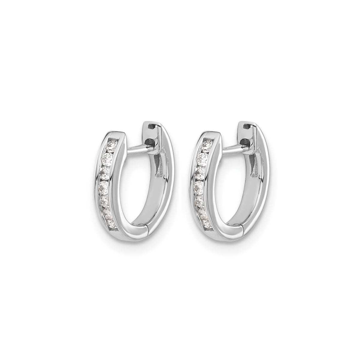 14k White Gold Huggie Hoop Earrings with Channel Set Diamonds, Minimalist Design for Women