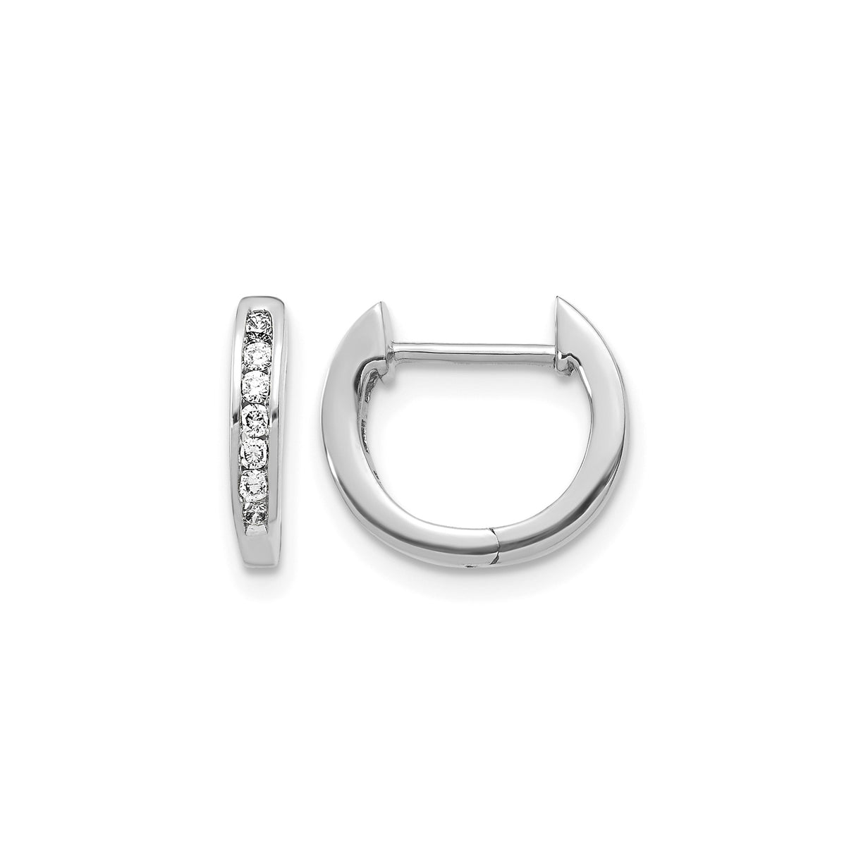 14k White Gold Huggie Hoop Earrings with Channel Set Diamonds, Minimalist Design for Women