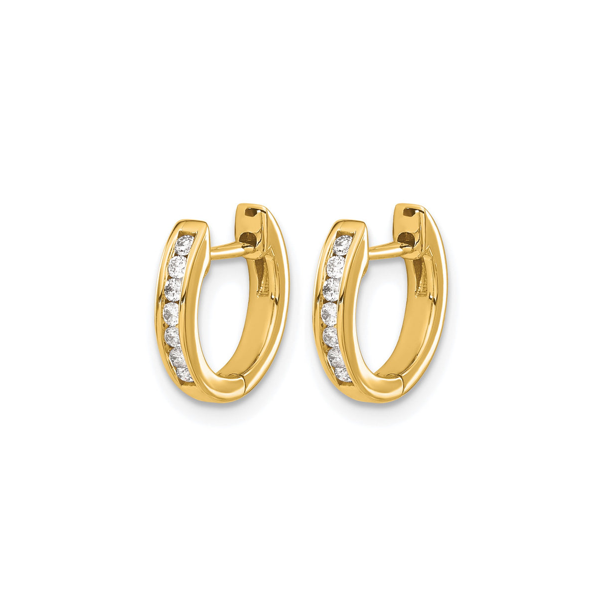 14k Yellow Gold Hoop Earrings with Round Cut Diamonds in Channel Setting, Small Huggies for Women