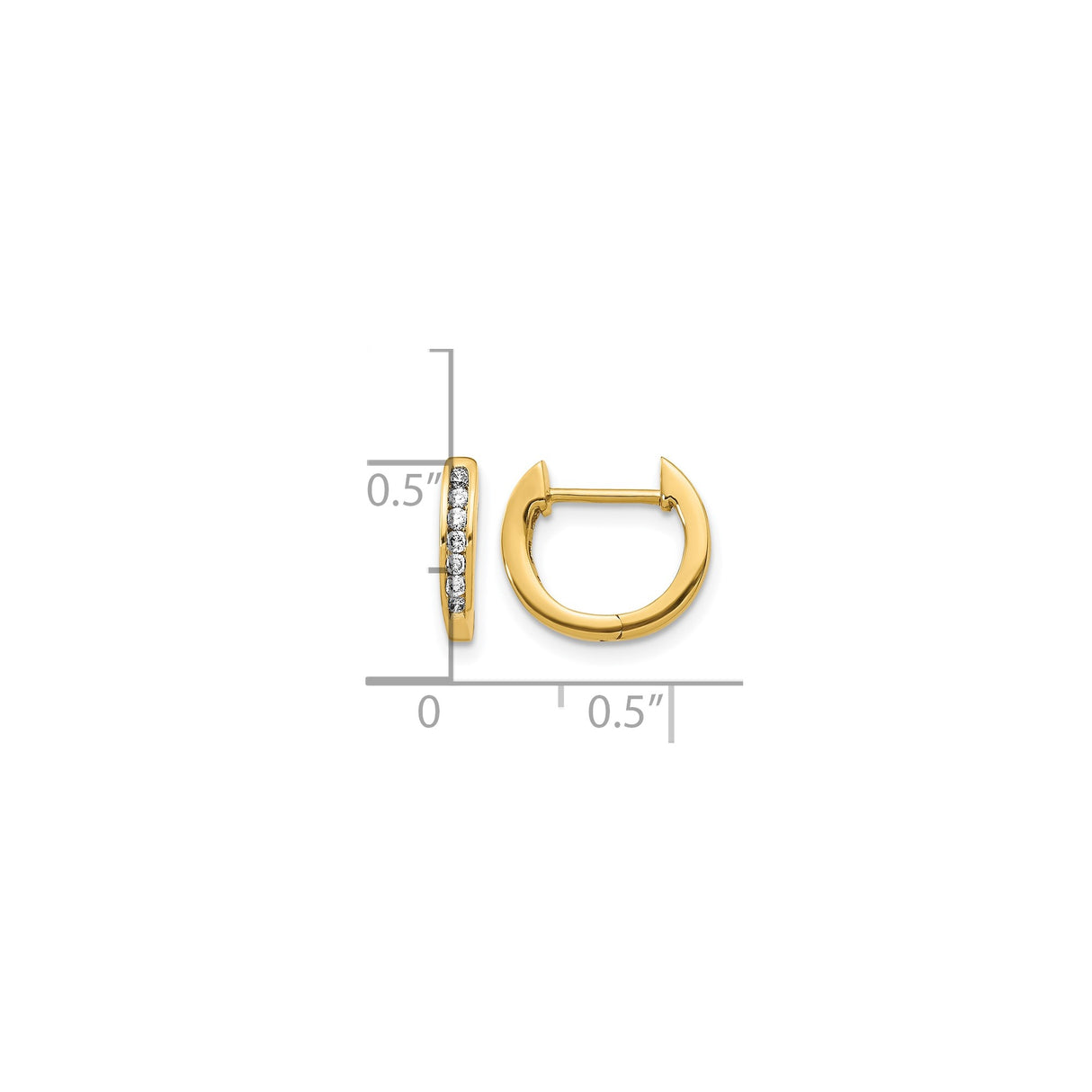 14k Yellow Gold Hoop Earrings with Round Cut Diamonds in Channel Setting, Small Huggies for Women