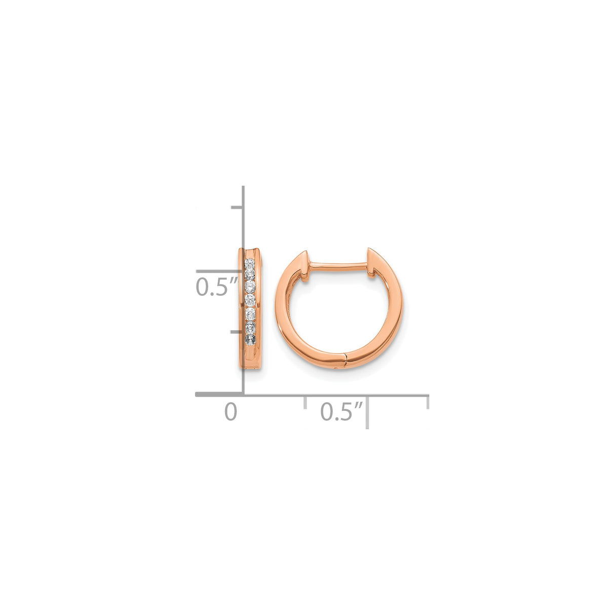10k Rose Gold Huggie Hoop Earrings with Channel Set Round White Diamonds