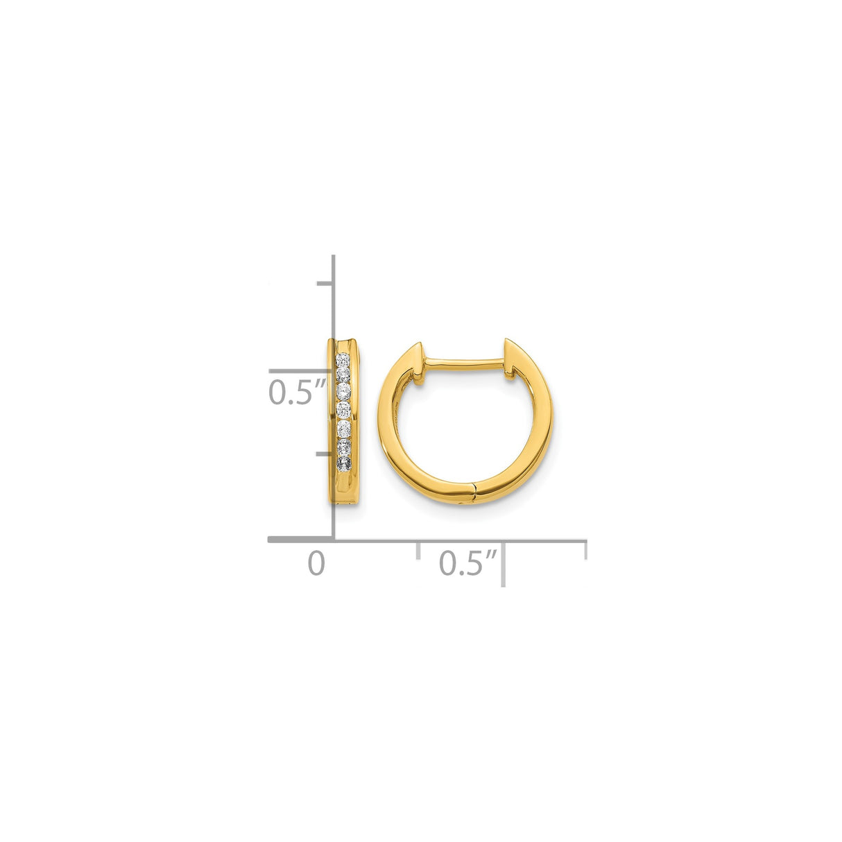 10k Yellow Gold Hoop Earrings with Channel Set Round White Diamonds, Polished Finish