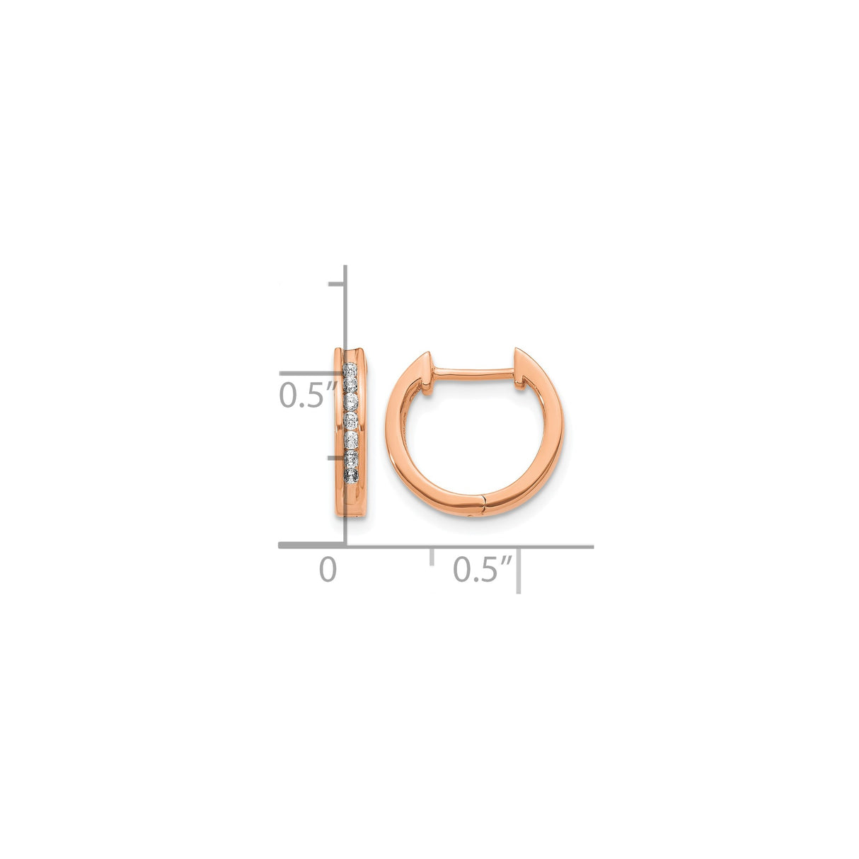 14k Rose Gold Hoop Earrings with Round Cut Diamonds, Channel Setting, Minimalist Design