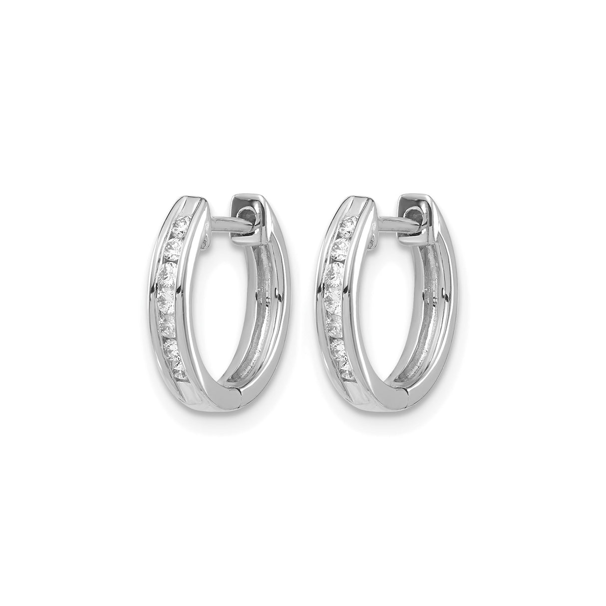 14k White Gold Diamond Hoop Earrings, Channel Set Round Cut, Classic Polished Design