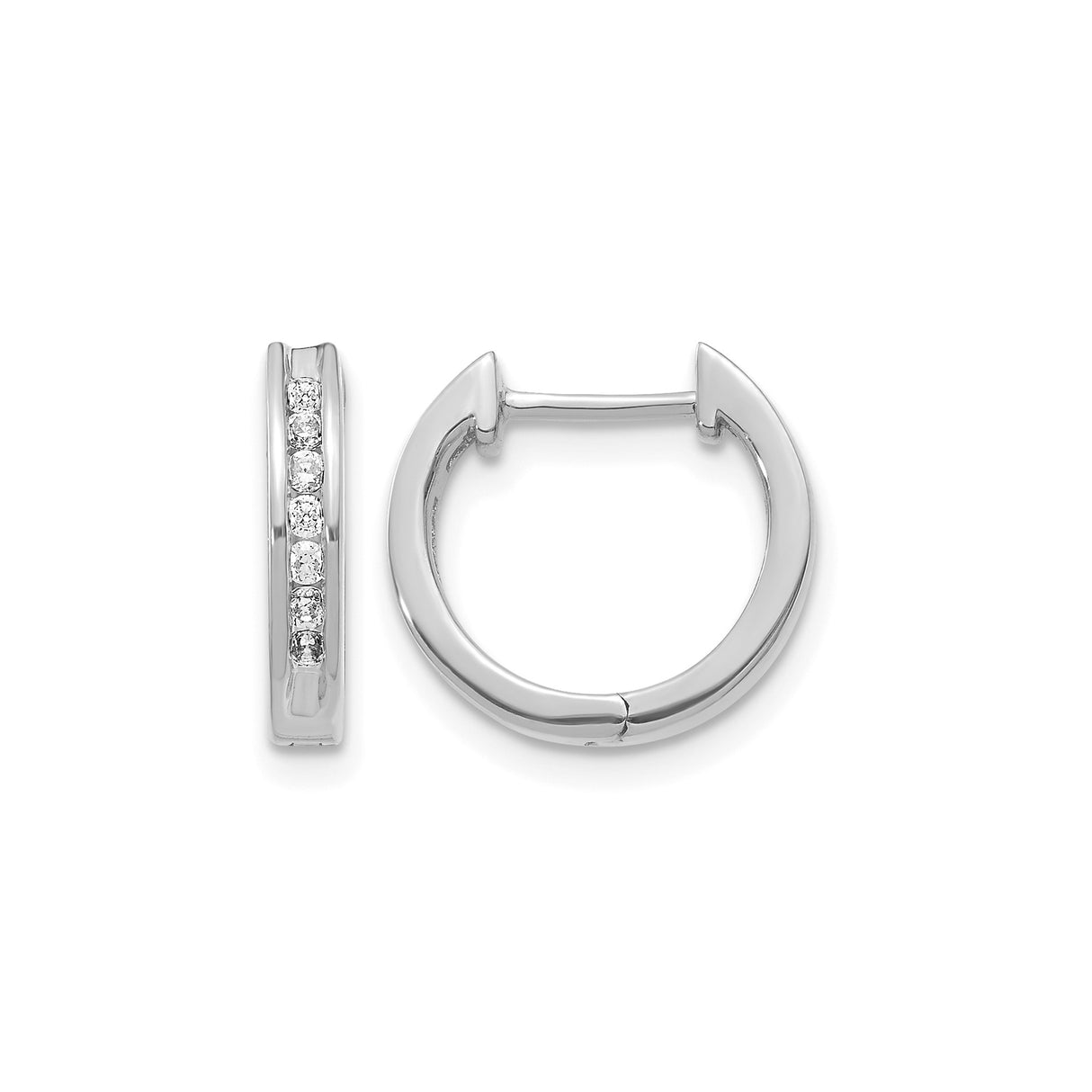 14k White Gold Diamond Hoop Earrings, Channel Set Round Cut, Classic Polished Design