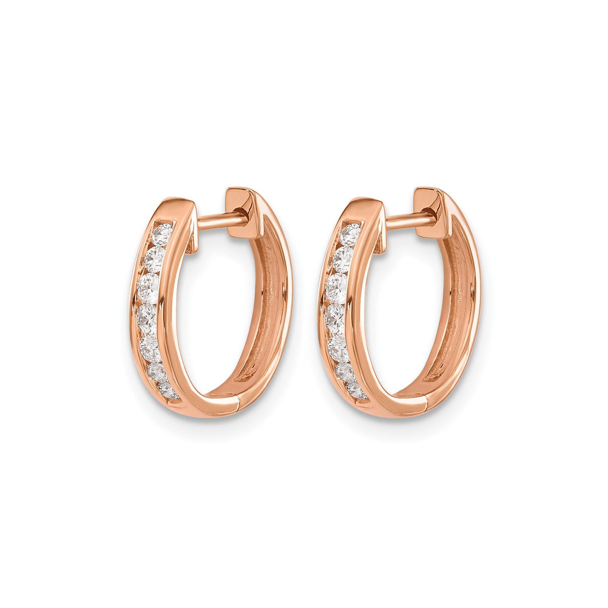 10k Rose Gold Huggie Hoop Earrings with White Stones, Sleek Minimalist Design for Women