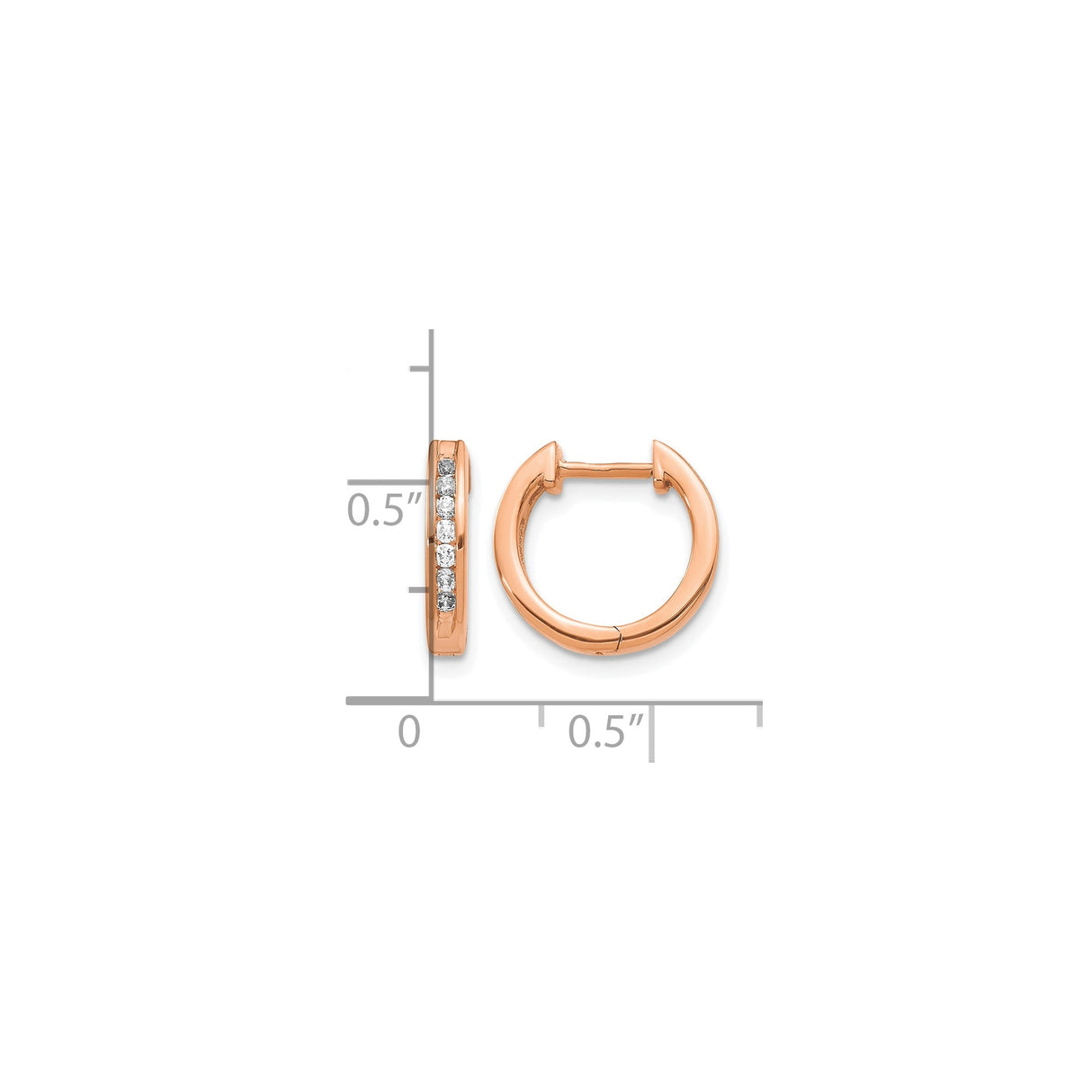 10k Rose Gold Huggie Hoop Earrings with White Stones, Sleek Minimalist Design for Women