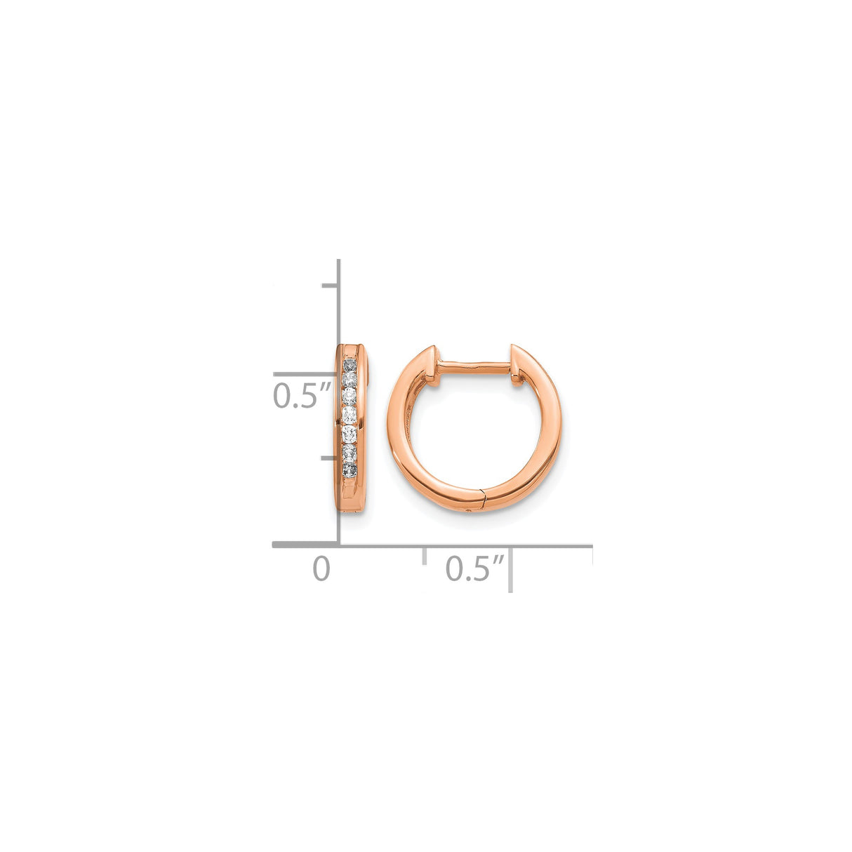 14k Rose Gold Hoop Earrings with Channel Set Round Diamonds, Hinged Huggie Style