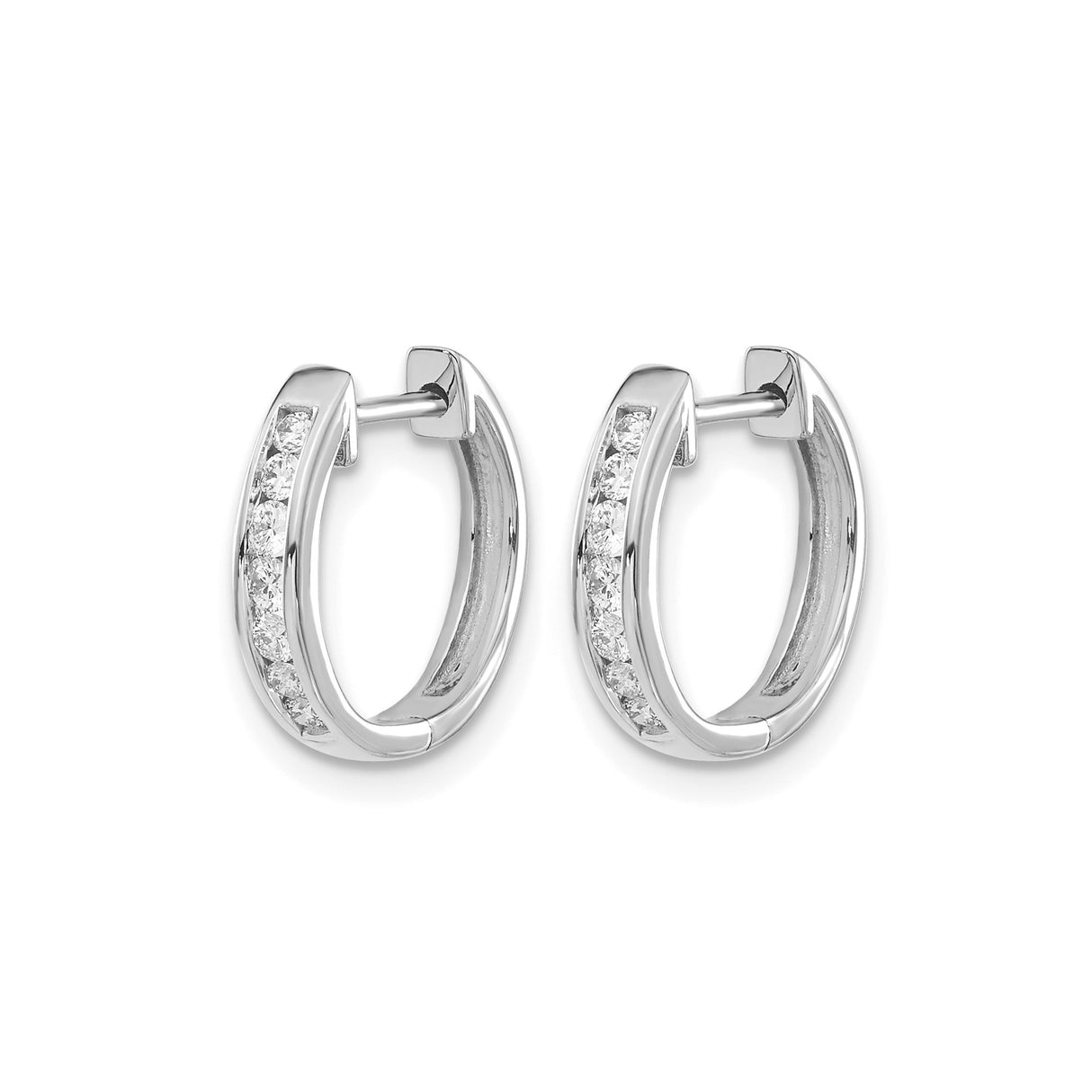 14k White Gold Diamond Hoop Earrings, Sleek Modern Design for Women
