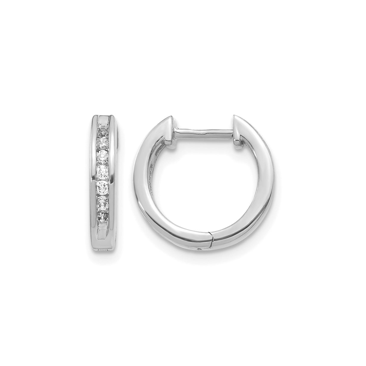 14k White Gold Diamond Hoop Earrings, Sleek Modern Design for Women