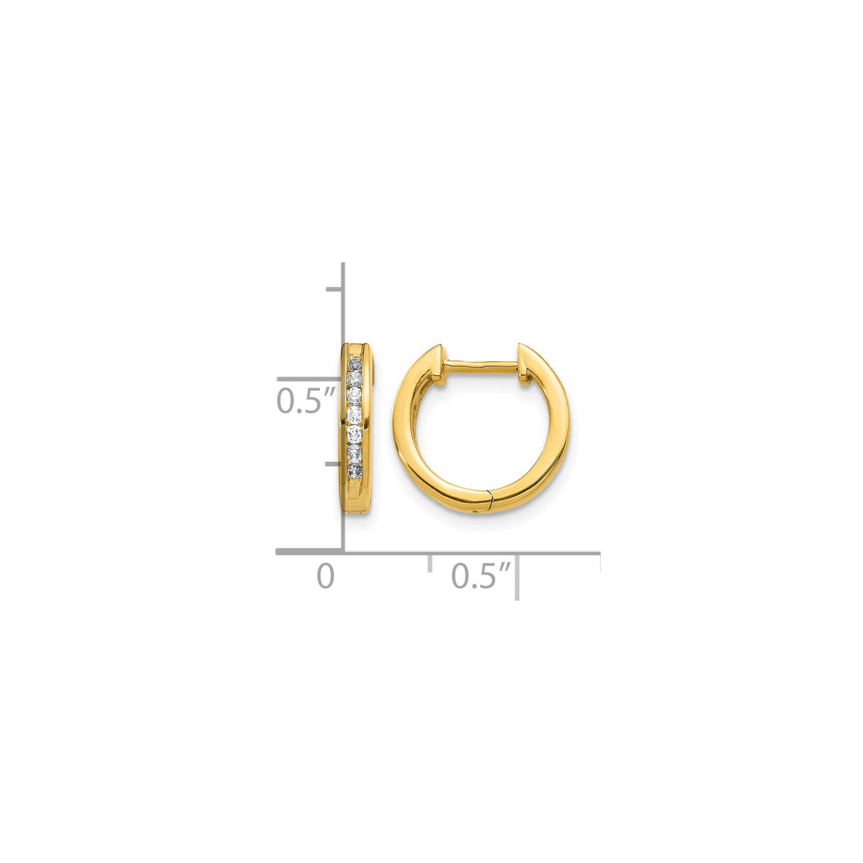 14k Yellow Gold Huggie Hoop Earrings with Channel Set Round Diamonds, Minimalist Design