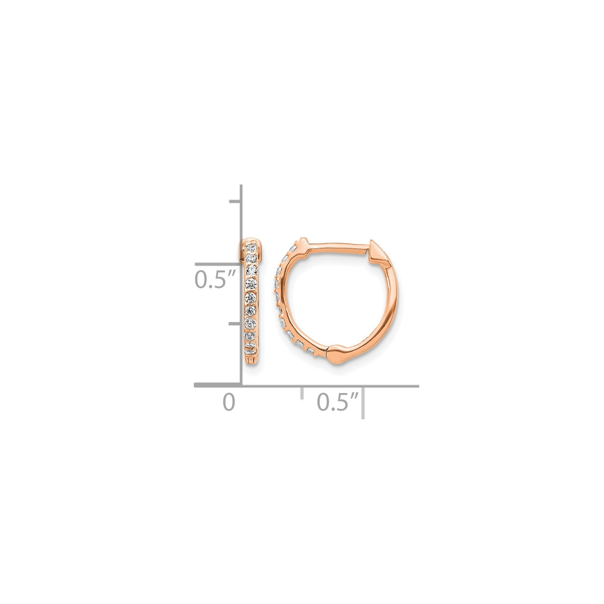 10k Rose Gold Hoop Earrings with Round White Diamonds in Pavé Setting, Hinged Huggie Style