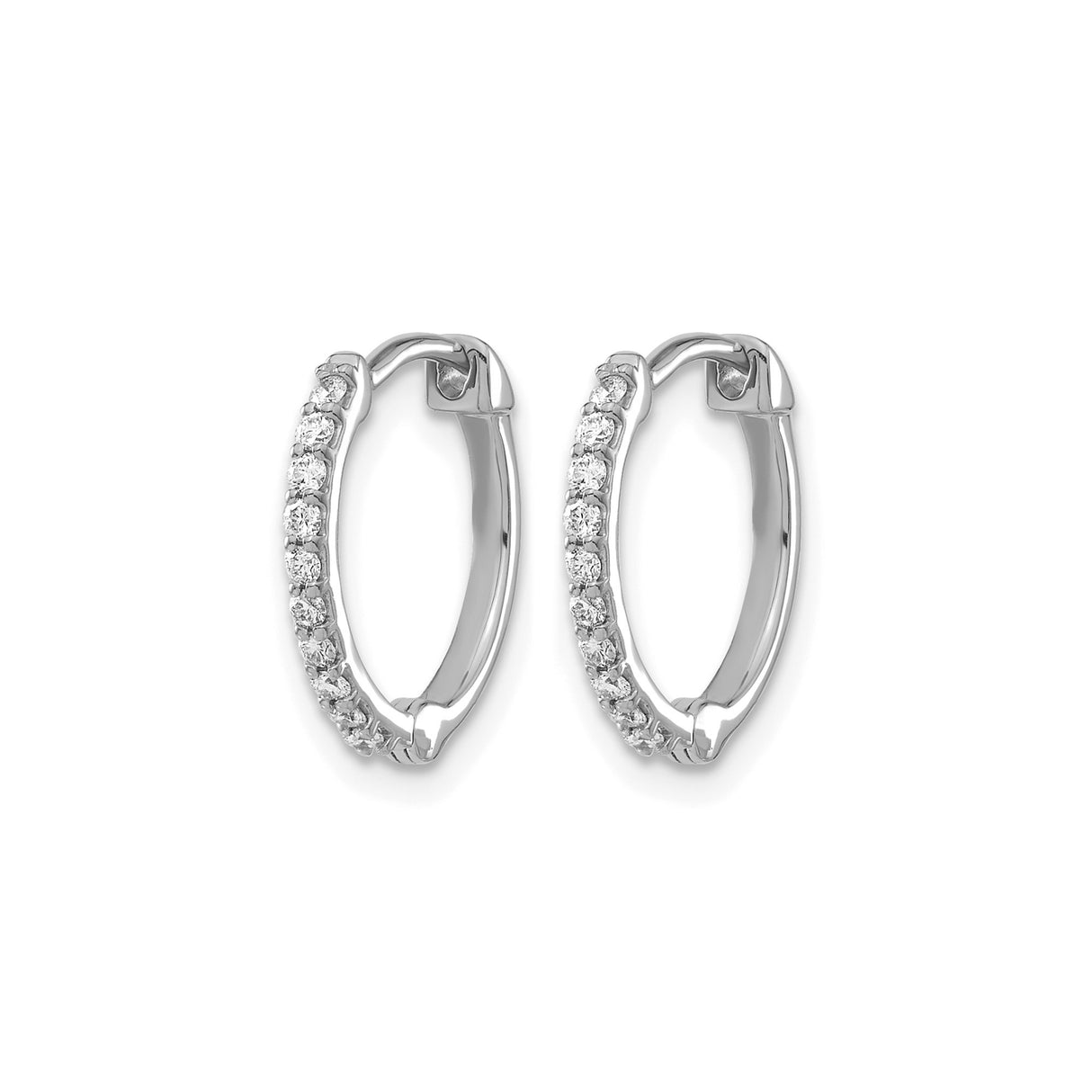 10k White Gold Huggie Hoop Earrings with Diamond Accent Stones, Sleek Polished Design for Women