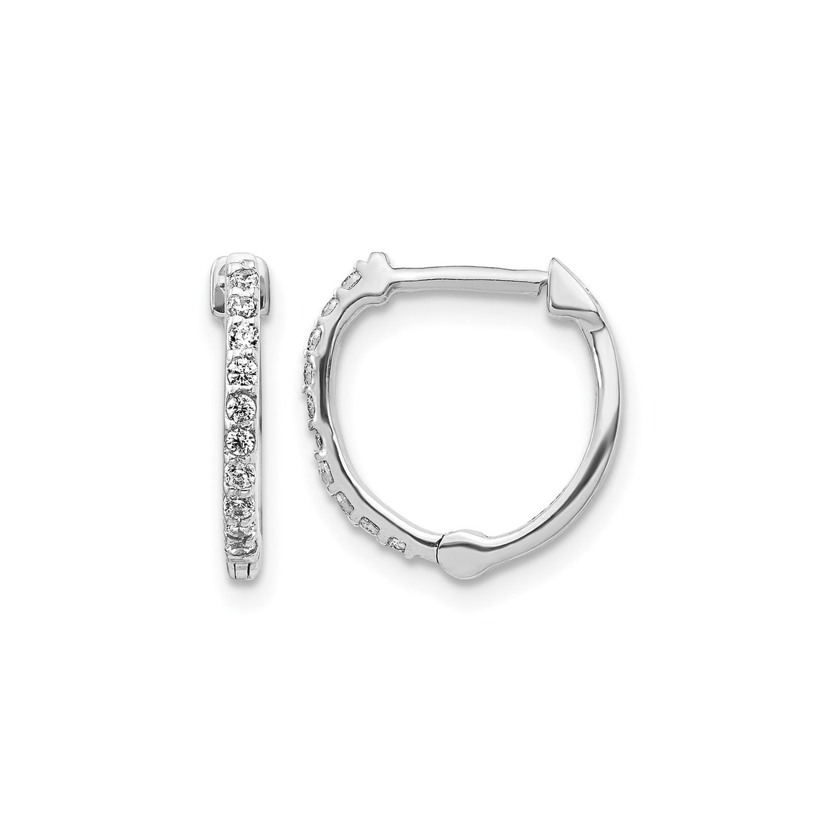 10k White Gold Huggie Hoop Earrings with Diamond Accent Stones, Sleek Polished Design for Women