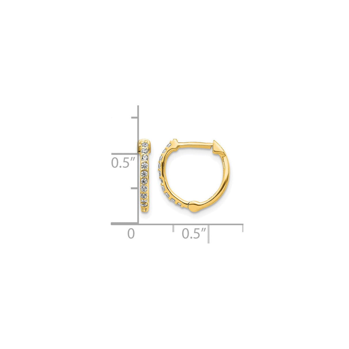 10k Yellow Gold Hoop Earrings with Channel Set Round Cut Diamonds, Classic Lightweight Design