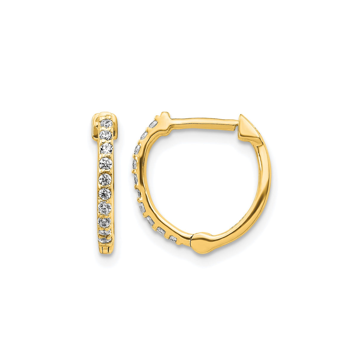 10k Yellow Gold Hoop Earrings with Channel Set Round Cut Diamonds, Classic Lightweight Design