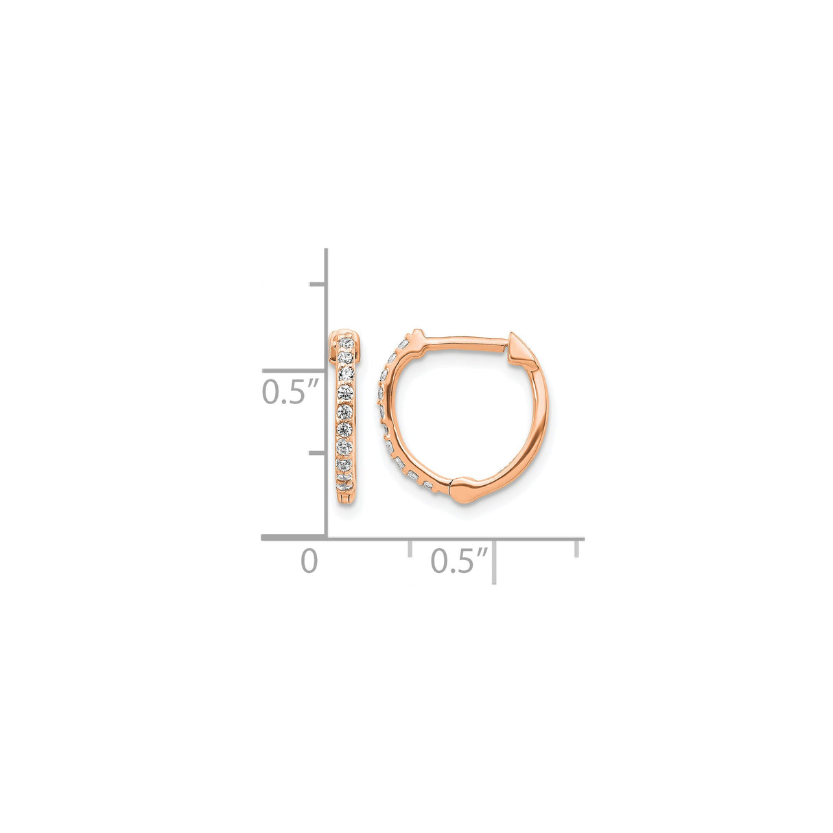 14k Rose Gold Hoop Earrings with White Round Diamonds, Prong Setting, Hinged Clasp Design