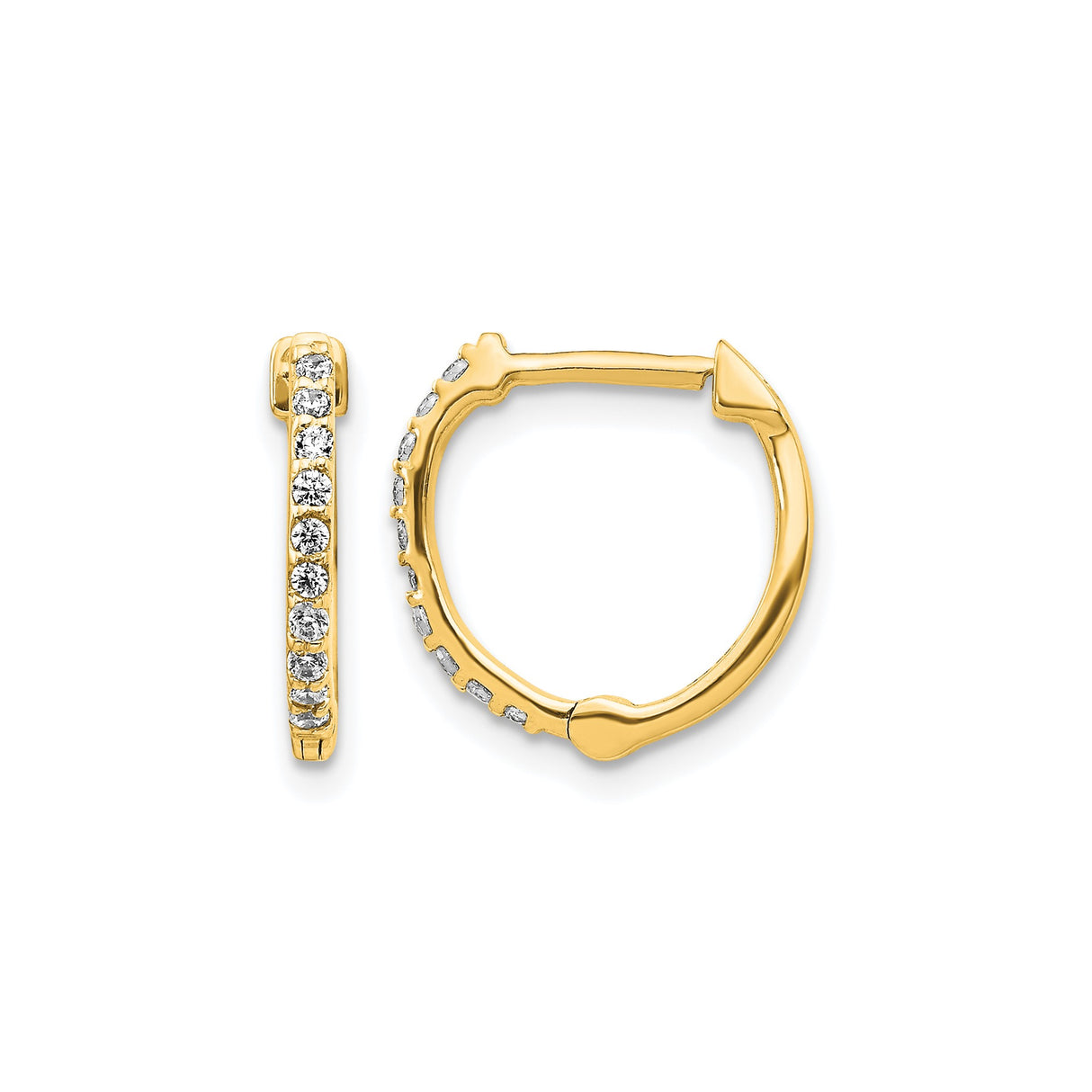 14k Yellow Gold Hoop Earrings with Cubic Zirconia, Channel Set, Lightweight Classic Style