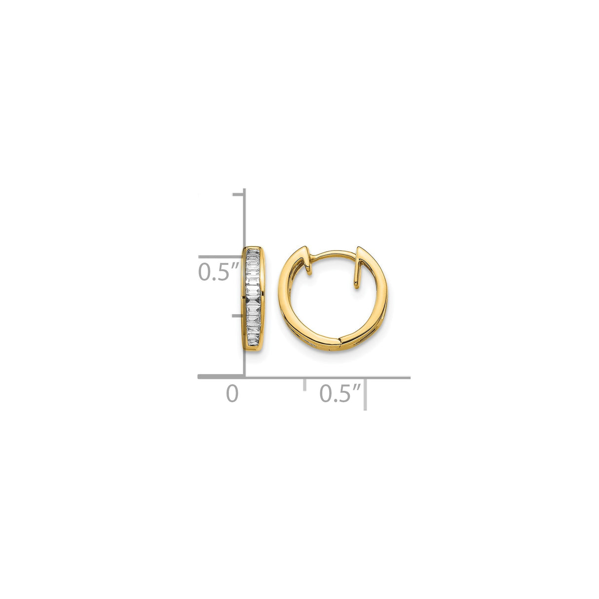 10k Yellow Gold Huggie Hoop Earrings with Clear Baguette Cut Stones, Minimalist Everyday Style