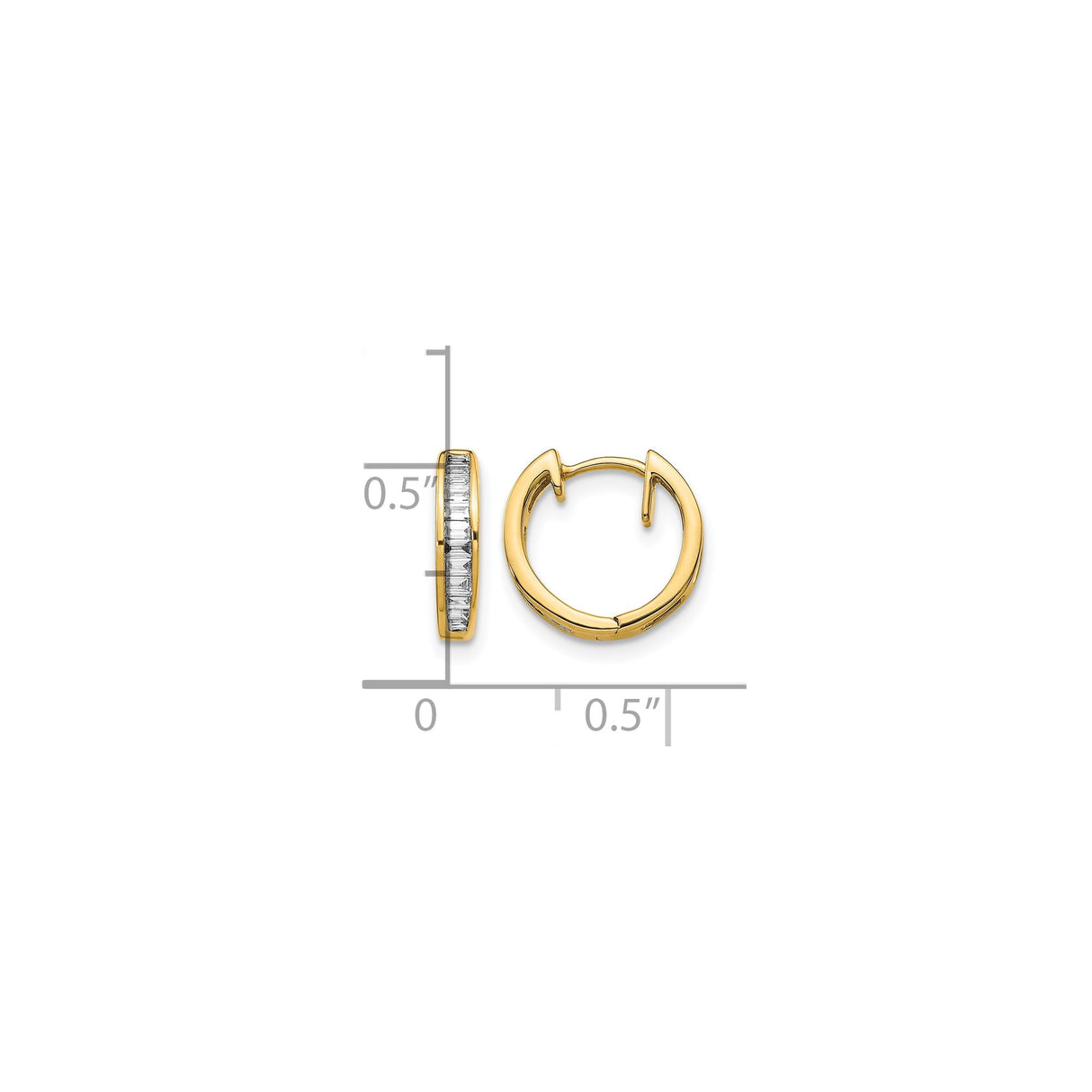 14k Yellow Gold Hoop Earrings with Channel Set Baguette Cut Diamonds, Minimalist Style for Women