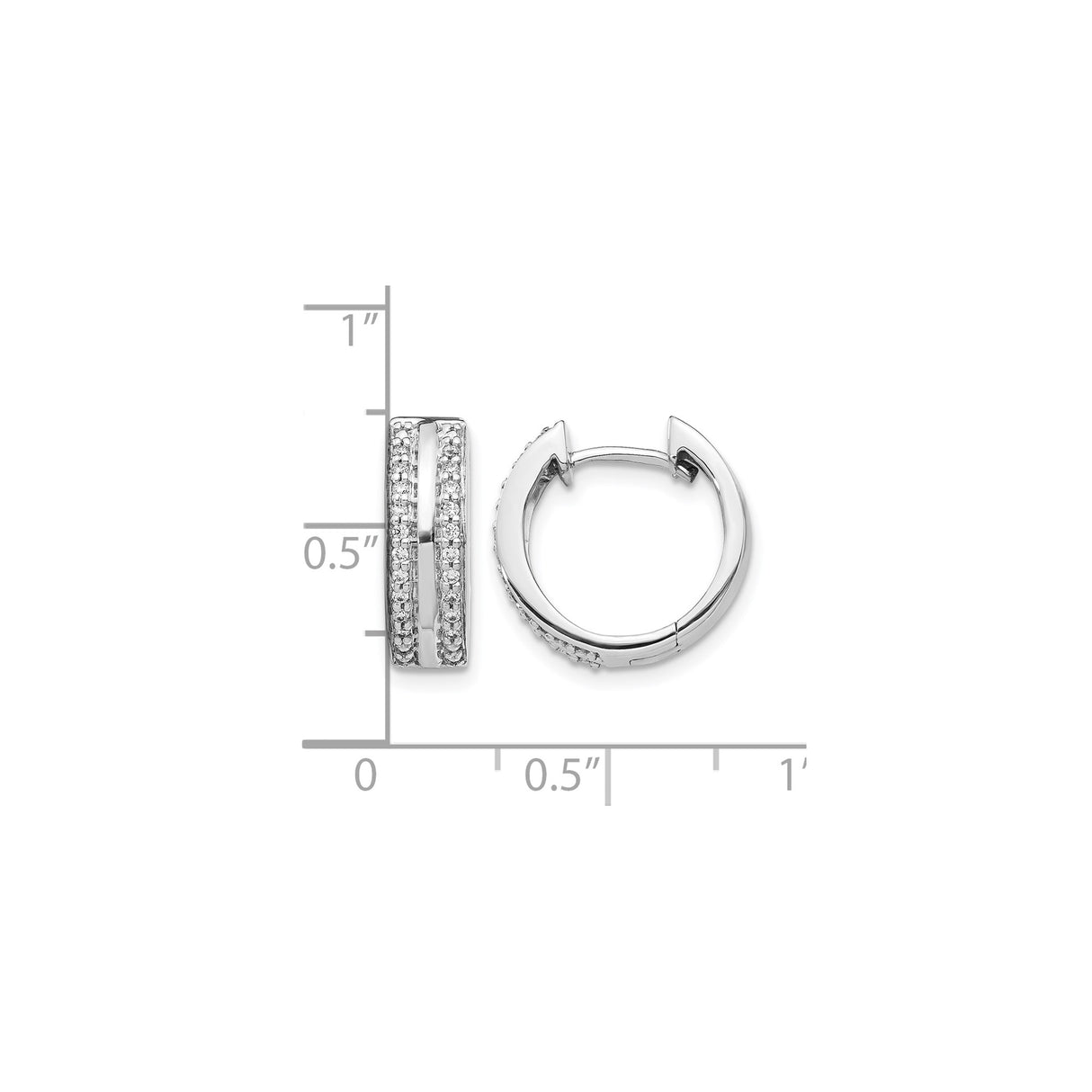 10k White Gold Hoop Earrings with Pave Diamond Accents, Polished Stripe Design, Hinged Closure