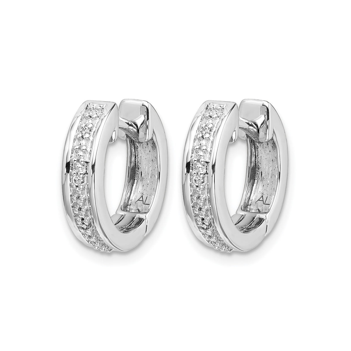 10k White Gold Huggie Earrings with Channel Set Diamonds, Small Hoop Style for Women