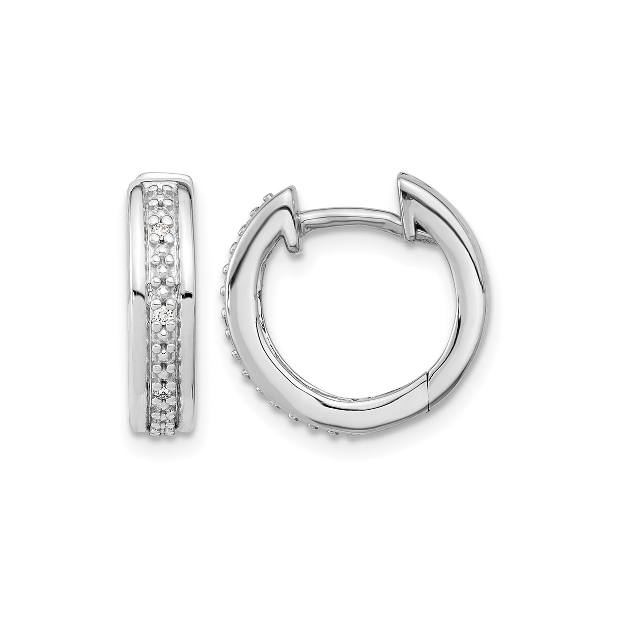 10k White Gold Huggie Earrings with Channel Set Diamonds, Small Hoop Style for Women